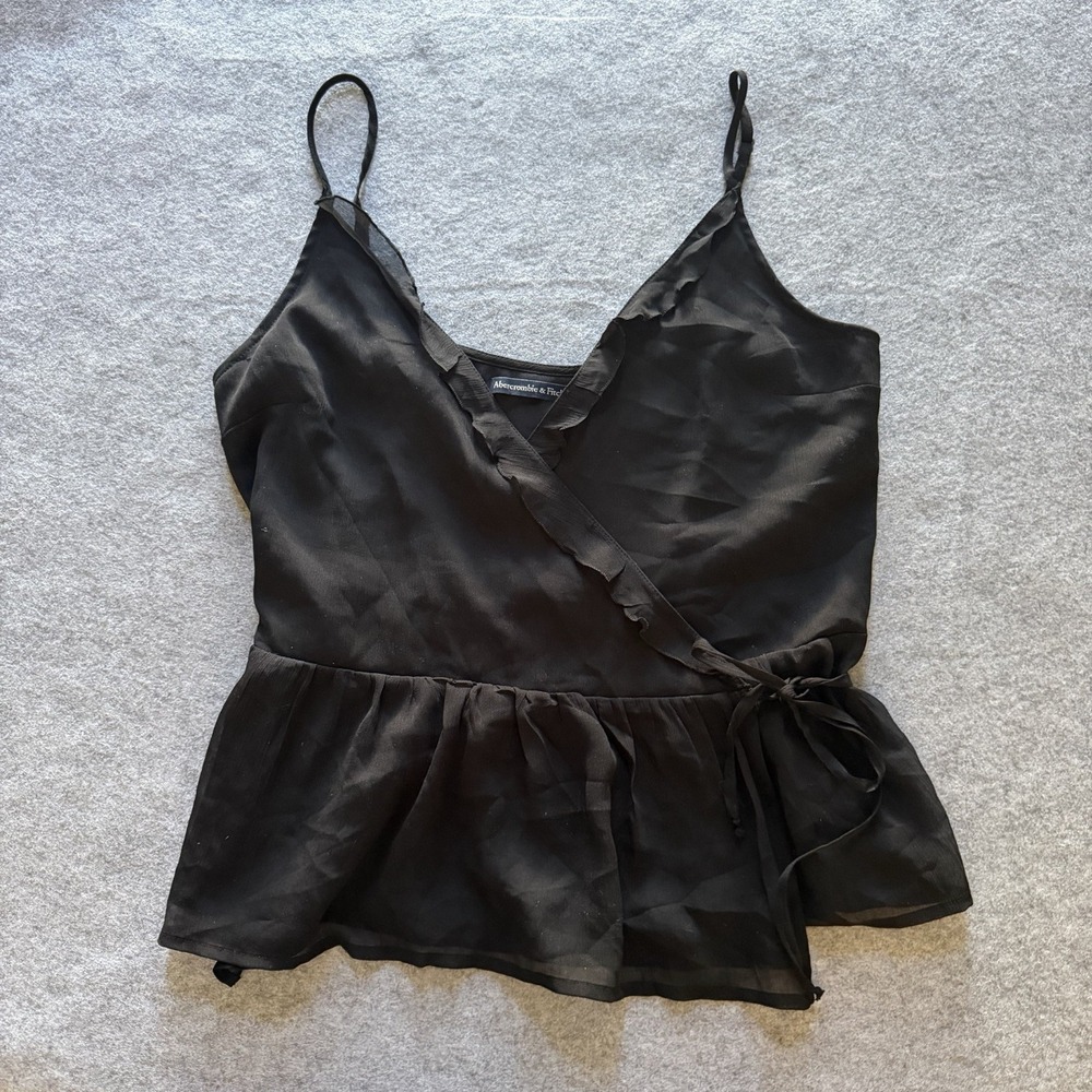 Abercrombie & Fitch Black Chiffon Ruffle Wrap Peplum Camisole Top Romantic M